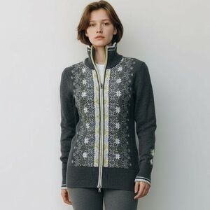 EDDIE BAUER Gray Nordic 100% Cotton Cardigan - Two Way Zip - Alpine Snowflake XS